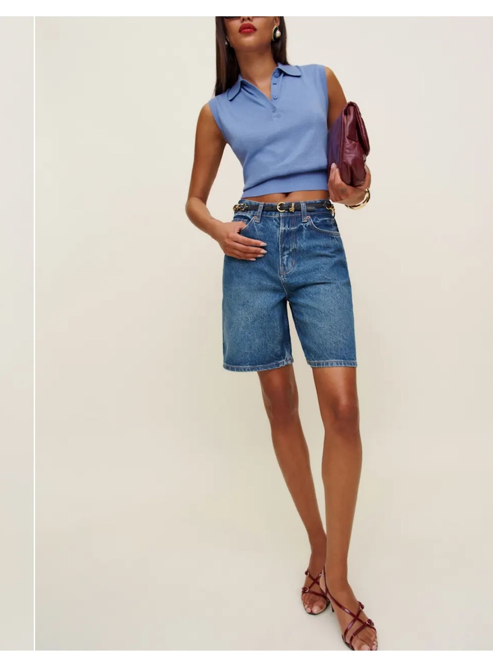 Reformation Hale High-Rise 8” Denim Bermuda Shorts